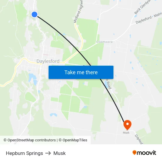 Hepburn Springs to Musk map