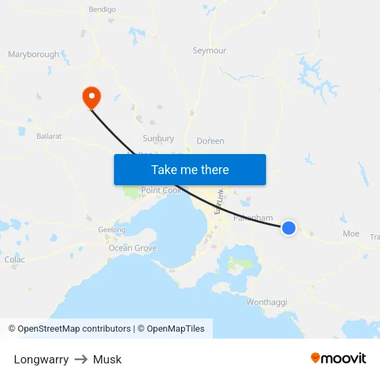 Longwarry to Musk map