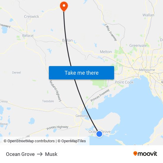 Ocean Grove to Musk map