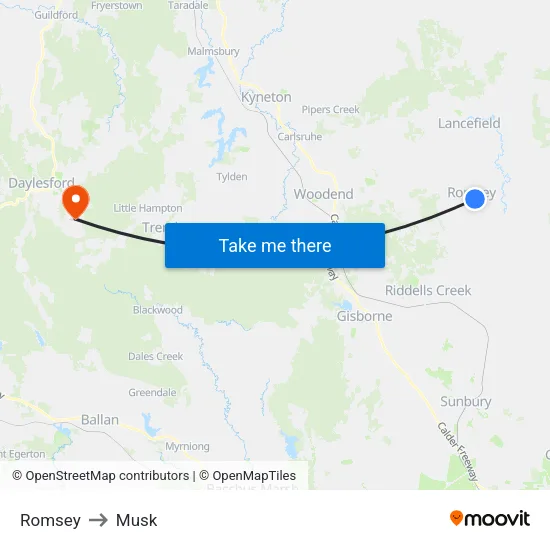 Romsey to Musk map
