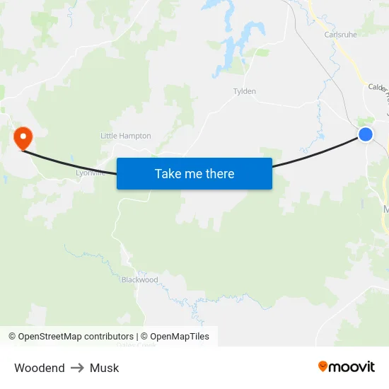Woodend to Musk map