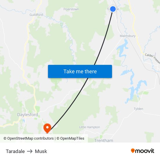 Taradale to Musk map