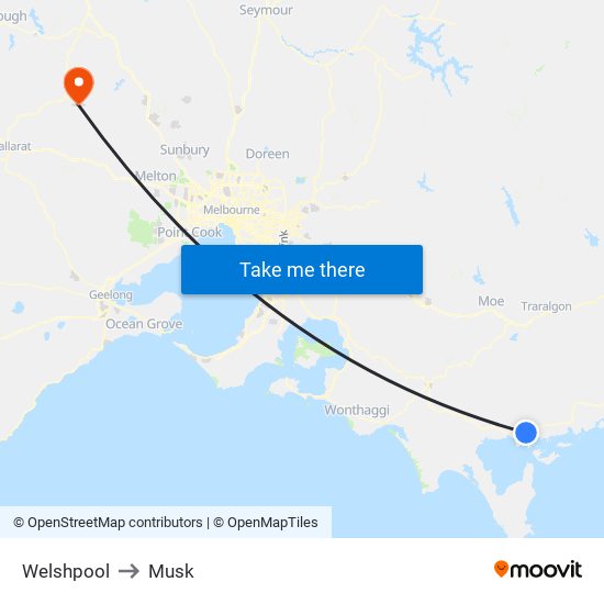 Welshpool to Musk map