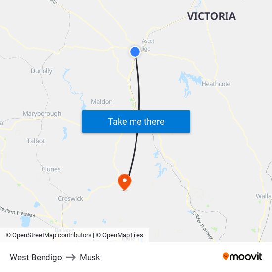 West Bendigo to Musk map