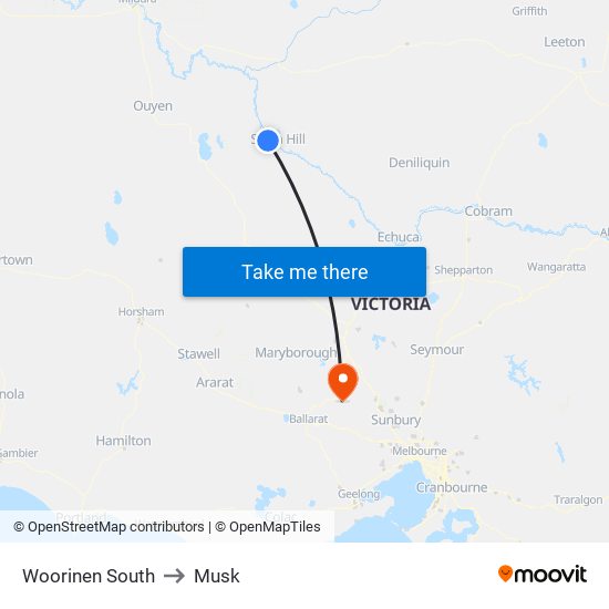 Woorinen South to Musk map