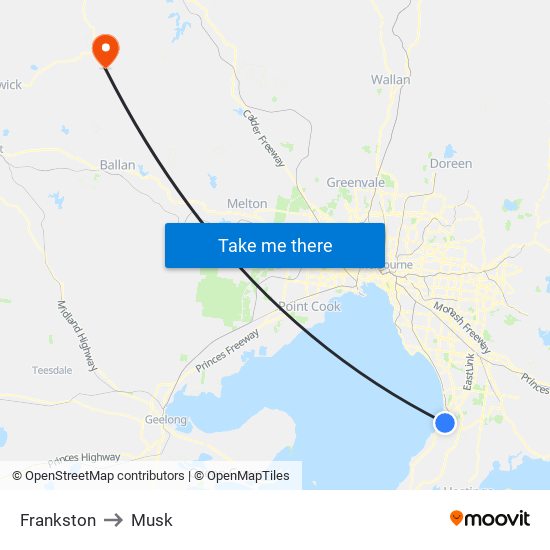 Frankston to Musk map