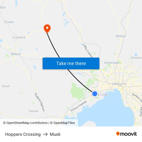 Hoppers Crossing to Musk map