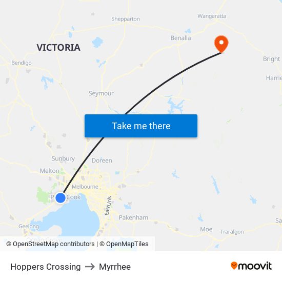 Hoppers Crossing to Myrrhee map