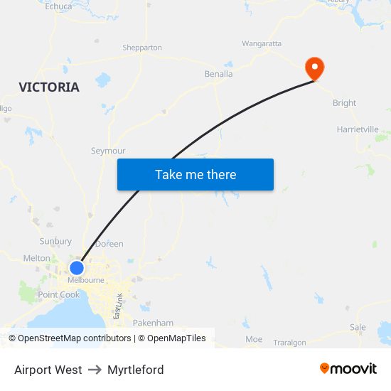 Airport West to Myrtleford map