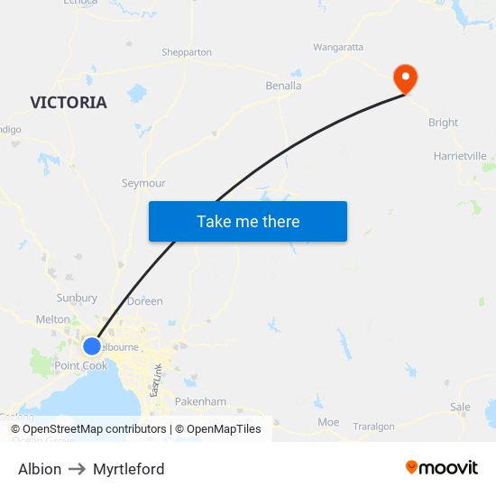 Albion to Myrtleford map