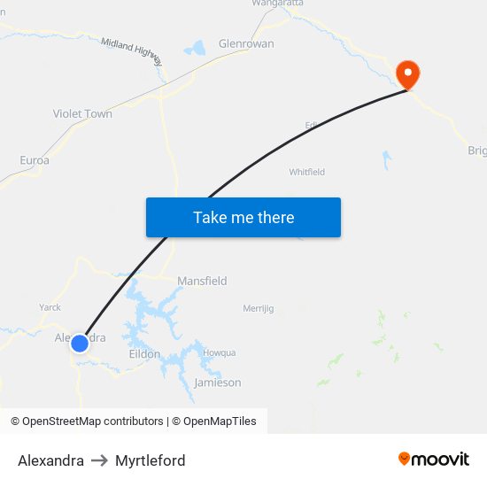 Alexandra to Myrtleford map