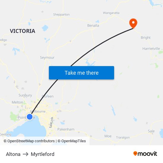 Altona to Myrtleford map