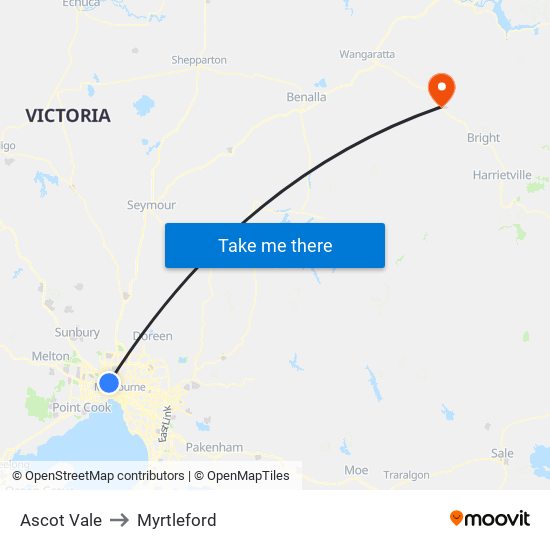 Ascot Vale to Myrtleford map