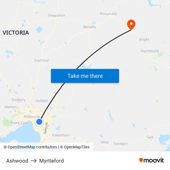 Ashwood to Myrtleford map