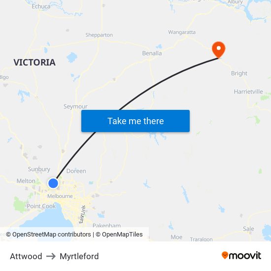 Attwood to Myrtleford map