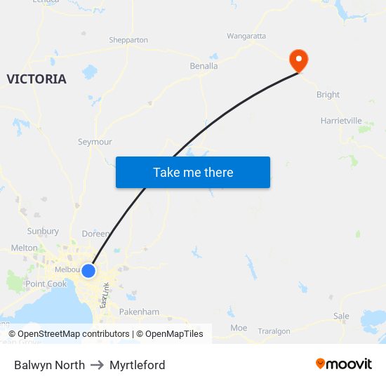 Balwyn North to Myrtleford map