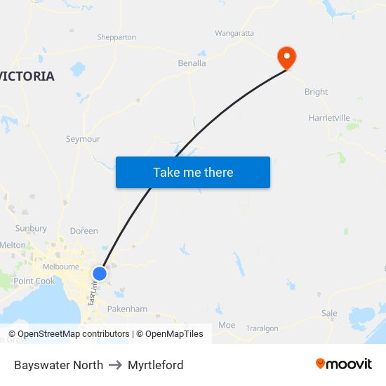 Bayswater North to Myrtleford map