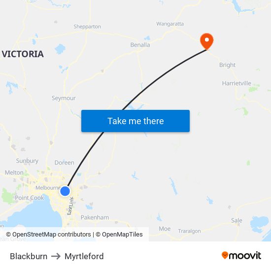 Blackburn to Myrtleford map