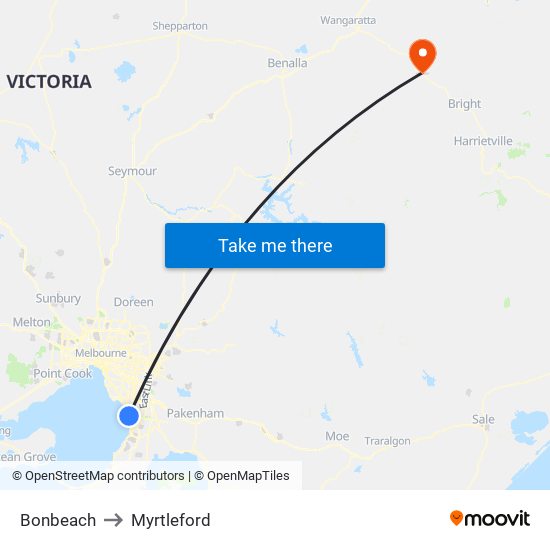 Bonbeach to Myrtleford map