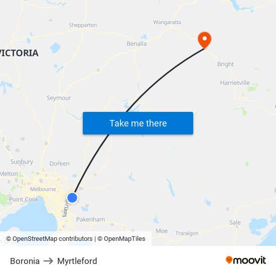 Boronia to Myrtleford map