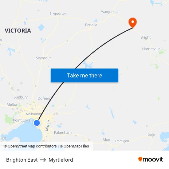 Brighton East to Myrtleford map