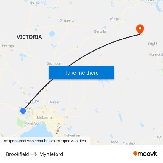 Brookfield to Myrtleford map