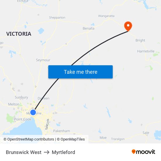 Brunswick West to Myrtleford map