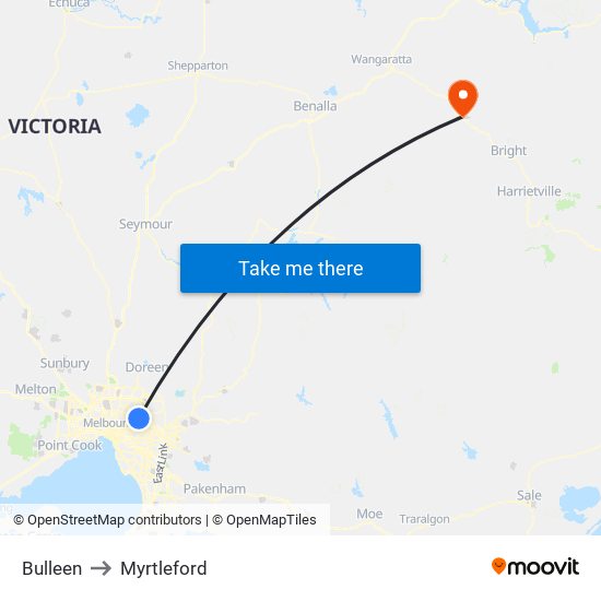 Bulleen to Myrtleford map