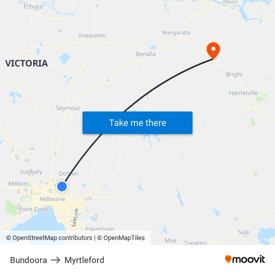 Bundoora to Myrtleford map