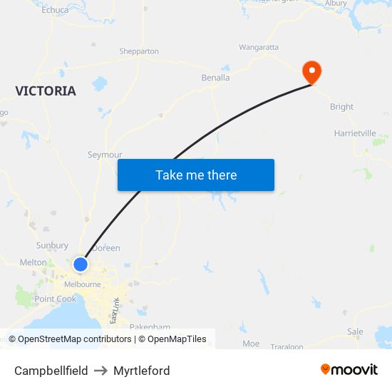 Campbellfield to Myrtleford map