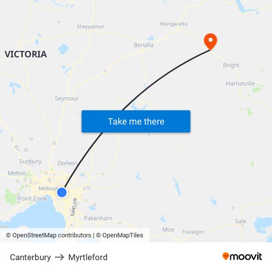 Canterbury to Myrtleford map