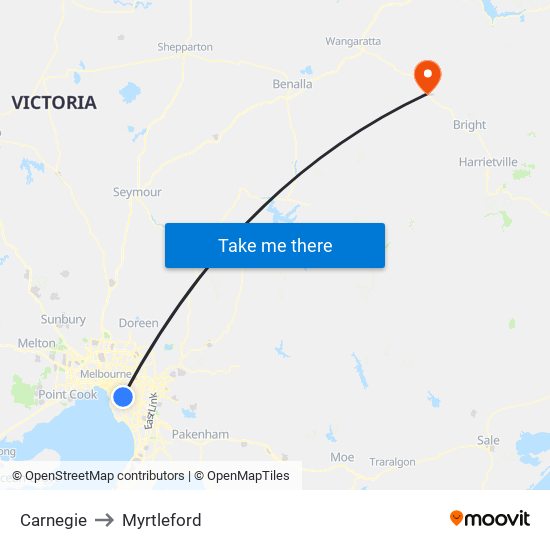 Carnegie to Myrtleford map