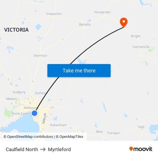 Caulfield North to Myrtleford map