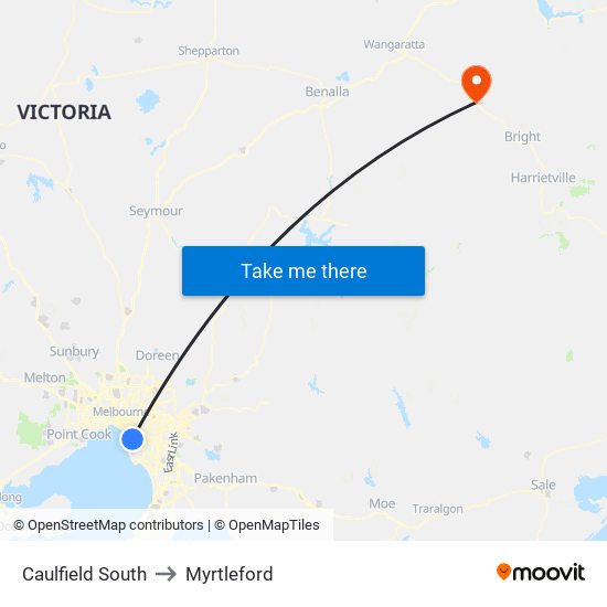 Caulfield South to Myrtleford map