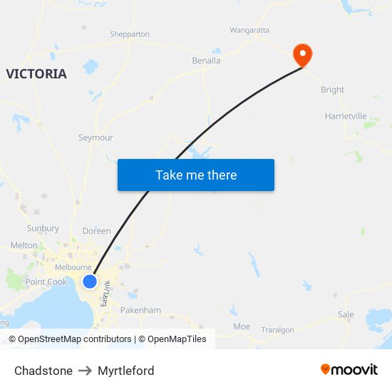 Chadstone to Myrtleford map