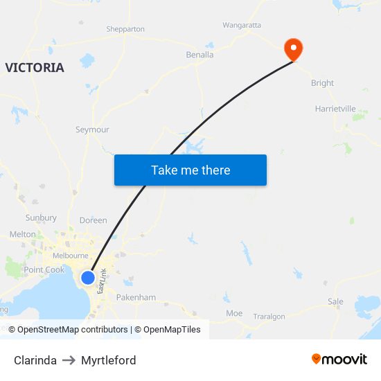 Clarinda to Myrtleford map