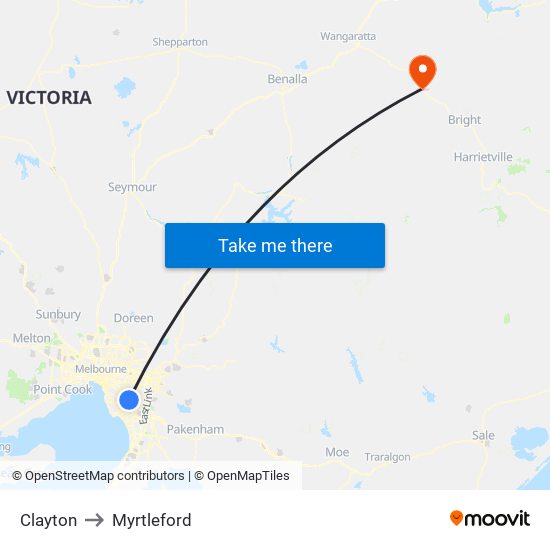 Clayton to Myrtleford map