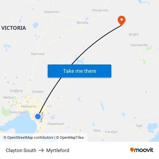 Clayton South to Myrtleford map