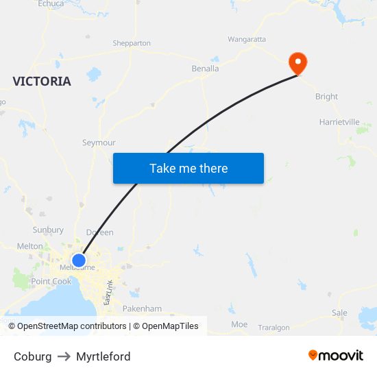 Coburg to Myrtleford map