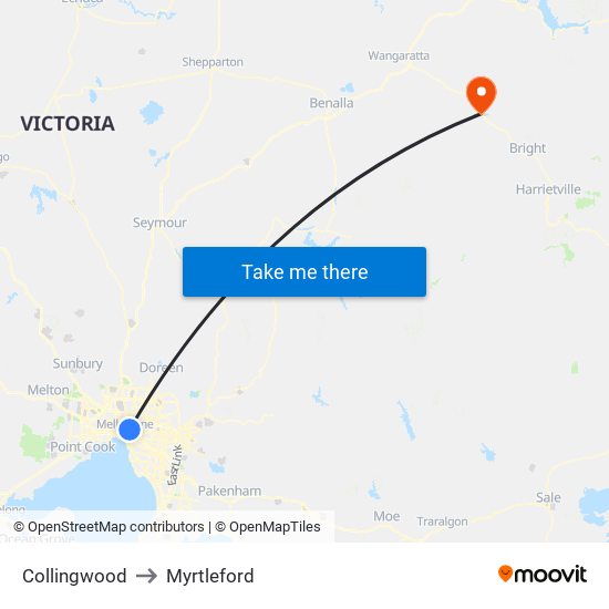 Collingwood to Myrtleford map