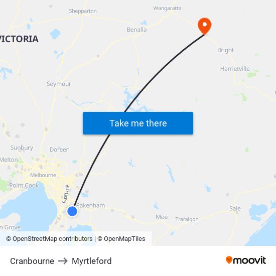 Cranbourne to Myrtleford map