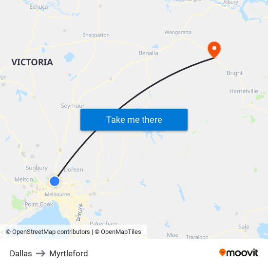 Dallas to Myrtleford map