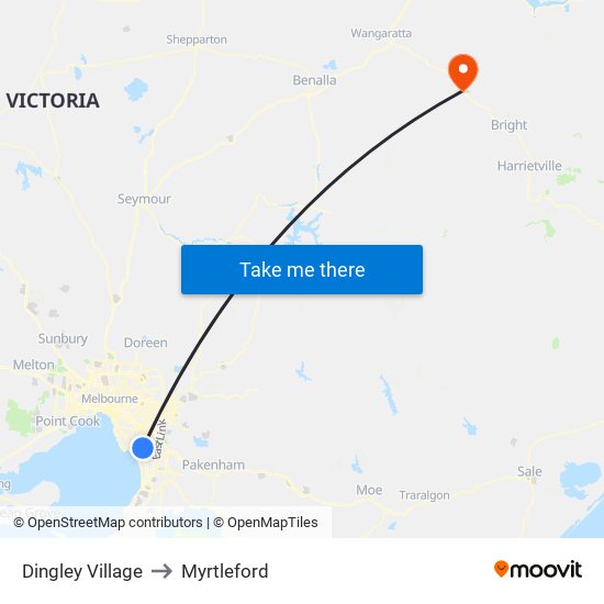 Dingley Village to Myrtleford map