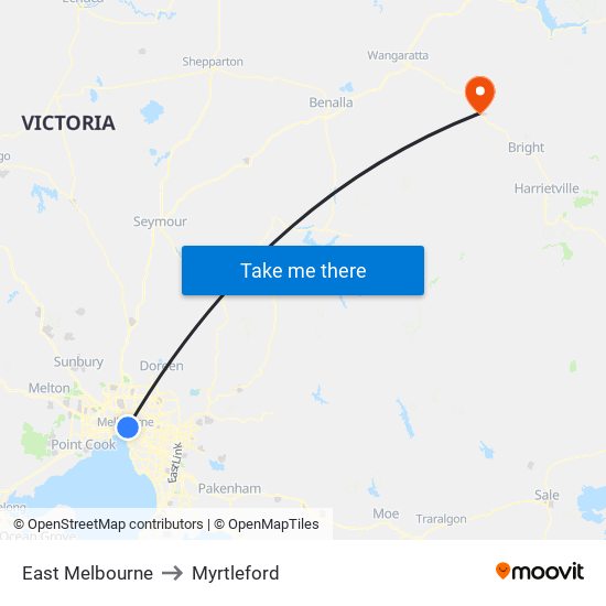 East Melbourne to Myrtleford map