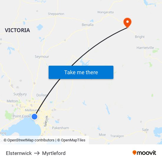 Elsternwick to Myrtleford map