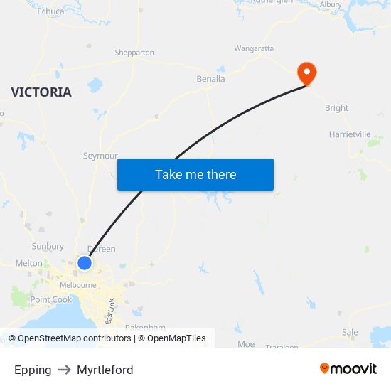 Epping to Myrtleford map