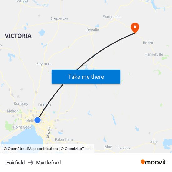 Fairfield to Myrtleford map