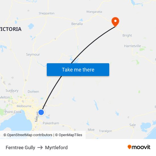 Ferntree Gully to Myrtleford map