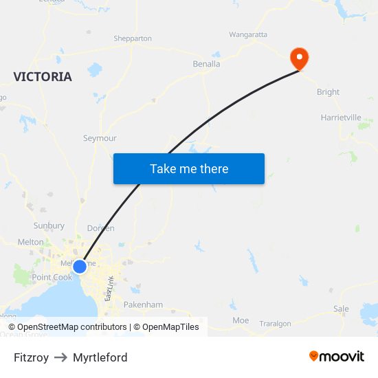 Fitzroy to Myrtleford map