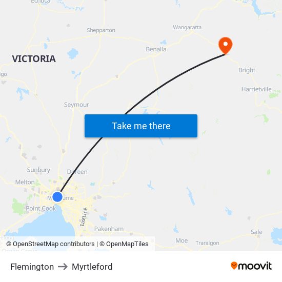 Flemington to Myrtleford map